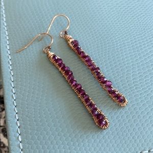 Gold Wire & Purple Gemstone Earrings